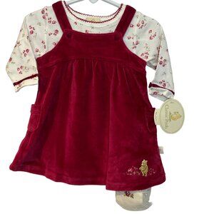 Classic Pooh - NWT girls 6mo cranberry jumper with coordinating shirt & tights